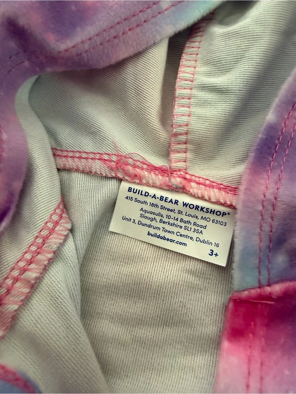 Build-A-Bear fuzzy tie dye robe and matching pink fuzzy slippers set